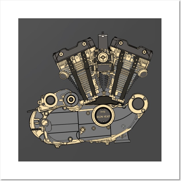 The Gorgeous 1976 Iron Head Motorcycle Engine Wall Art by MotorManiac